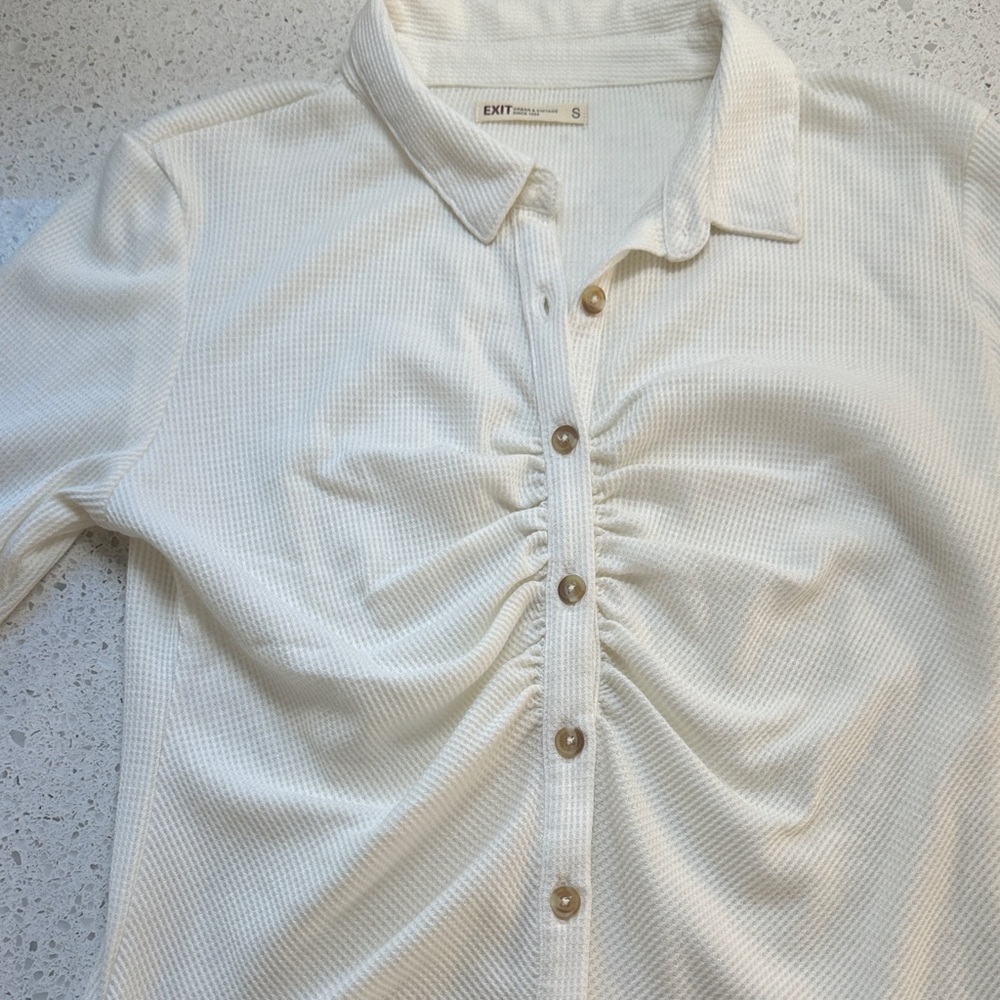 Ivory Button-Up Shirt with Ruched Detail by Exit
